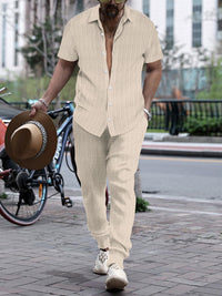 Men's Shirt Casual Loose Short Sleeves Trousers Beach Suit