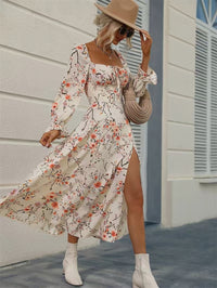 Feminine Floral Print Long-Sleeve Dress