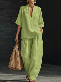 Women's Casual Simple Linen Two-Piece Set
