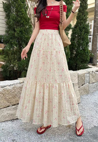 Thin Highwaisted Flattering Floral Midi Skirt For Women