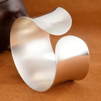 Womens Wide Stylish Open Bangle In Brushed Pure Silver With A Vintage Look