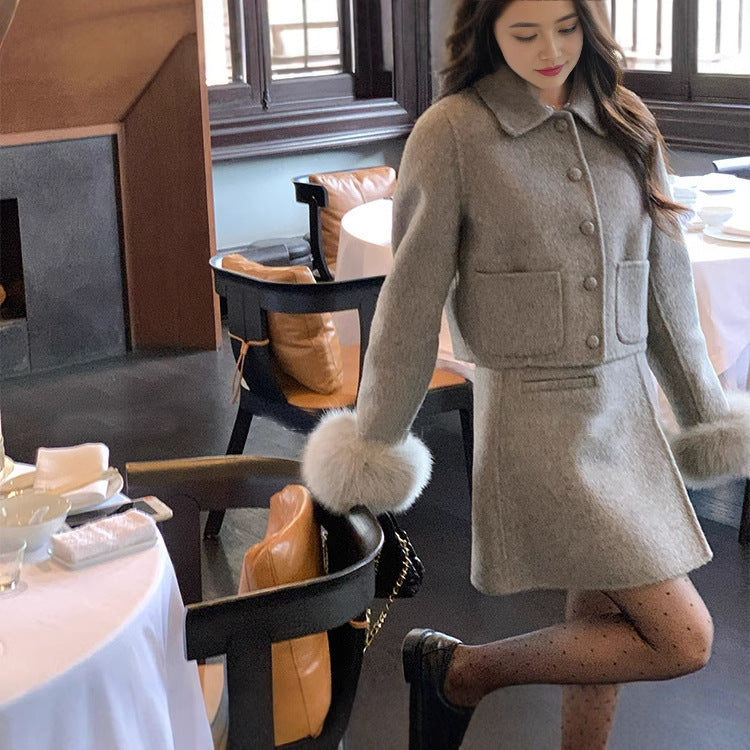 New Fur Collar Socialite Temperament Double-sided Woolen Suit