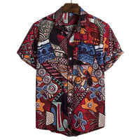 African Ethnic Style Dark Flower Series Plus Size Linen Top