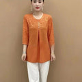 Three-quarter Sleeve Round Neck Jacquard Loose Oversized Shirt