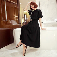 Slimming Defined Waist High-Waisted Round Neck Long Dress