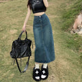 High-waisted Slit Denim Skirt A-line Midi Skirt