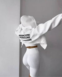 Harajuku Oversized Cropped Letter Print Zip-up Hoodie