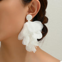 Lightweight Fluffy Chiffon Flower Multi-Layer Tassel Earrings For Women Handmade Bohemian Jewelry For Beach Vacation Summer Party