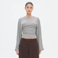 New Solid Color Round Neck Striped Sexy Long Sleeve T-shirt