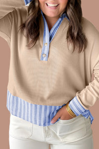 Oversized Striped Knit Turtleneck Top With Parchment Color And Contrast Trim