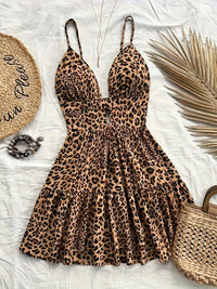 Printed Strap V Neck Hollow Out Backless Beach Dress