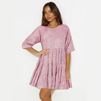 Round-neck Sexy Fashion Sequin A-line Skirt Short Dress
