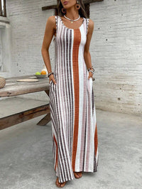 Womens European And American-style Striped Sleeveless Long Dress