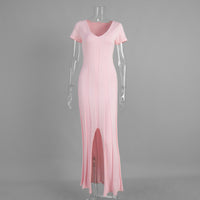 Short-sleeve Knitted Slim-fit Maxi Dress