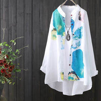 Asymmetric Mid-length Cotton Linen Round-neck Shirt