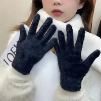 Winter Thickened Simulated Rabbit Fur Gloves Warm Mink Fur Riding Plain Five-finger Outdoor Skiing Cold-proof Gloves