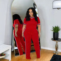 European And American SpringSummer Fashion Womens Trendy Patchwork Ribbed Contrasting Color Casual Two-Piece Set