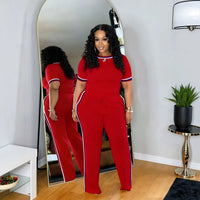 European And American SpringSummer Fashion Womens Trendy Patchwork Ribbed Contrasting Color Casual Two-Piece Set
