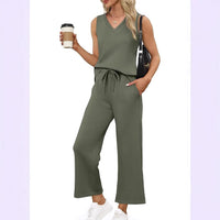 V-neck Vest And Casual Pants Set