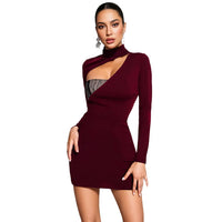 Womens Bodycon Dress With Embellished Hollowed-Out Panels And Spliced Details