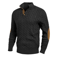 Slim-fit Buttoned Turtleneck Suede Stitching Sweater