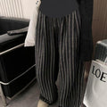 Laid-back Style Vertical Stripe Loose High-Waist Wide-Leg Maternity Pants