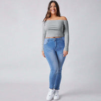 Simple Style Off-shoulder Slim-fit Long-sleeve Top For Autumn And Winter