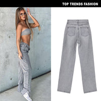 Women's High Waist Sand Gray Straight-leg Denim Trousers