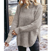 Fashionable High Lapel Split Pullover Long Sleeve Sweater