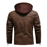 Men's Fashionable Removable Hooded Leather Jacket