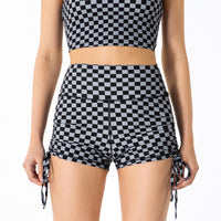 Women's High Waist Hip Raise Checkerboard Sports Shorts