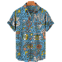 Men's Short-sleeved Casual Music Printing 3D Shirt Versatile