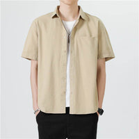 Cotton Short-sleeved Casual Solid Color Shirt Coat