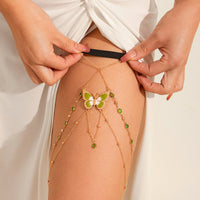 Elastic Band Leg Bracelet Green Painted Butterfly
