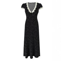 French-style Lace-trimmed Patchwork Dress For Women