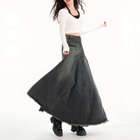 High-waisted Figure-flattering A-line Flared Retro Denim Skirt That Hugs The Hips