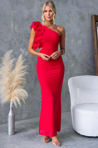 Fashionable Mesh Slim Fit Off Shoulder Mid Length Dress