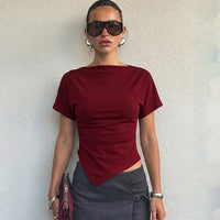 Fashionable Slim-fit Solid-color Short-sleeve Top For Women