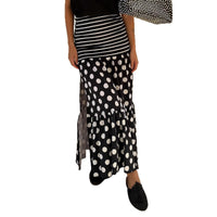 Striped And Polka-dot Long Skirt With A Slit