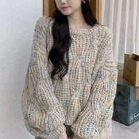 Loose-fitting Colorful Lantern-sleeve Knit Sweater