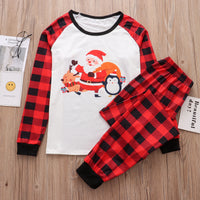 European And American Parent-child Suit Cartoon Santa Claus Printed Plaid Pants Homewear