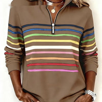 Womens Fashionable Casual Christmas Stand-Up Collar Zip-Up Sweatshirt With A Print Pattern
