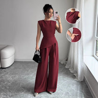 Irregular Hem Top And Wide-leg Pants Two-piece Set