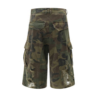 Men's Punk Distressed Multi-pocket Design Loose Wide Leg Straight Shorts