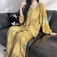 Womens Loose-Fit Long-Sleeve Long-Pants Printed Loungewear Set
