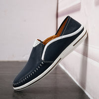 Handmade Stitching Pumps Men's New Summer Top Layer Cowhide Men's Shoes Breathable Men's Casual Leather Shoes Gommino One Piece
