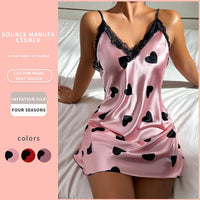 Ice Silk Nightdress Sexy Backless Lovely Suspender Skirt Pajamas Thin Breathable Printed