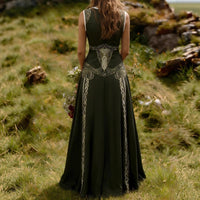 Retro Fashion Art Gown V-Neck Sleeveless Maxi Dress